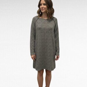 Banana Republic Zip-Shoulder Grey Knit Long Sleeve Shift Dress Mini Mock Raglan